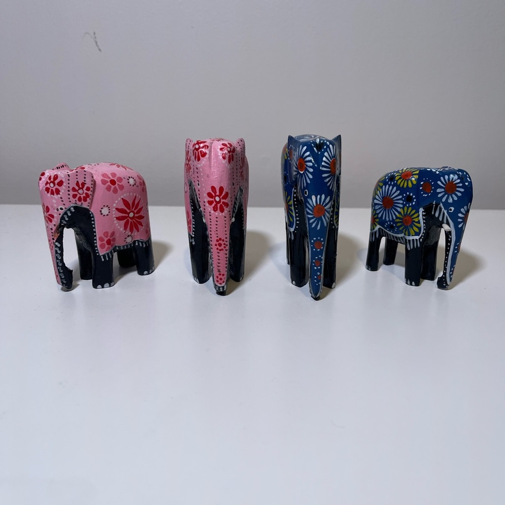 Hand painted Pink and Blue Elephant Figurines Set - Picture 2 of 4